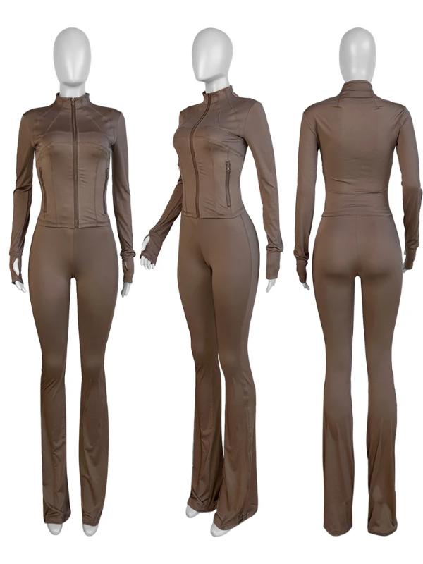 Fall Women Clothes Two Piece Flared Pants Tracksuits Set Casual Gym Active Wear 2 Piece Set Lounge Womens Matching Sets Womenswear Comfort