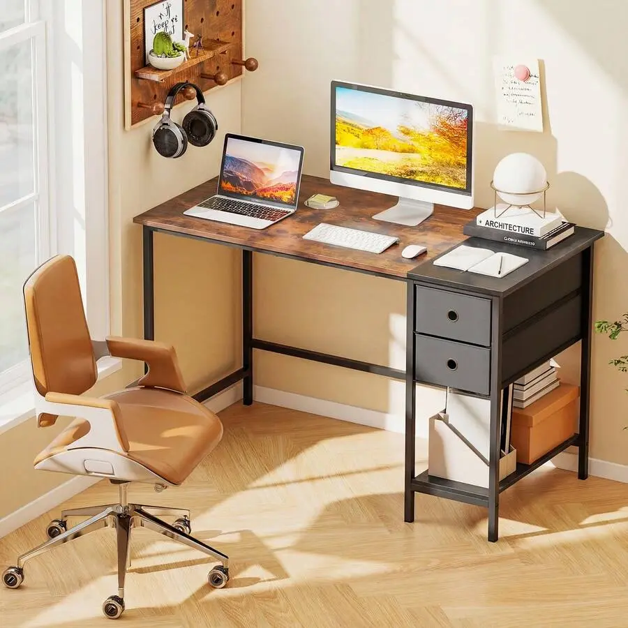 48'' Home Office Desk W/ Storage Headphone Hook Shelf & 2 Drawers Laptop Desk
