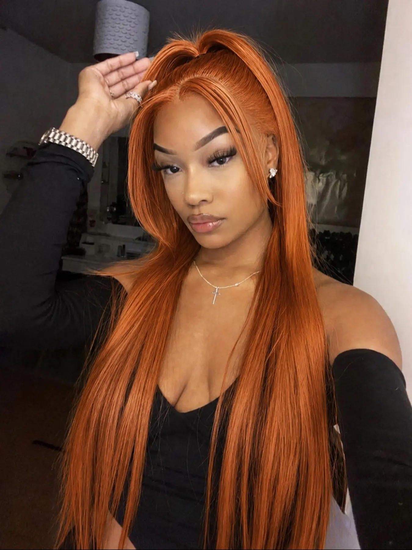 26 Inch Ginger Orange Straight Hair Lace Front Wig Heat Resistant Synthetic Hair Natural Hairline for Daily & Party Wear