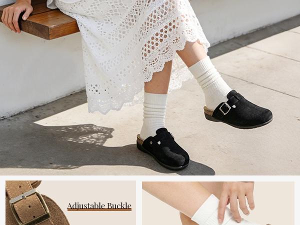 Athlefit Genuine Leather Clogs for Women Soft Cork Footbed Adjustable Buckle Mules Slip On Potato Shoes with Arch Support Athlefit Genuine Leather Clogs for Women Soft Cork Footbed Adjustable Buckle Mules Slip On Potato Shoes with Arch Support