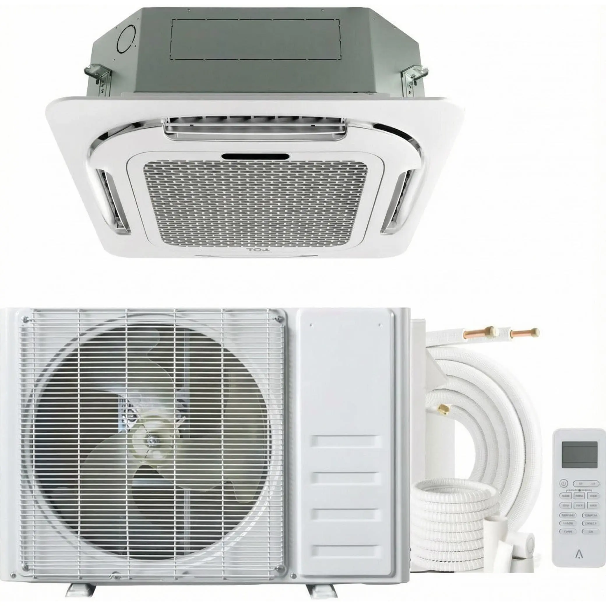 18,000 BTU Ultra-Quiet Flush Mount Ceiling Cassette Mini Split Aircon - Heat/Cool Heat Pump, 360° 8-Way Airflow, Ductless Central AC Unit, R454B, Energy Efficient, 208/230V, 25ft Kit, Remote, Indoor AC Unit for Home, Office, Quiet Mode