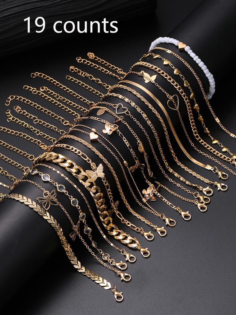 Boho Style Butterfly Heart Faux Pearl Decorated Anklet, Ankle Bracelet, Rhinestone Decorated Anklet for Women & Girls for Party, Trendy All-match Jewelry for Birthday Gift