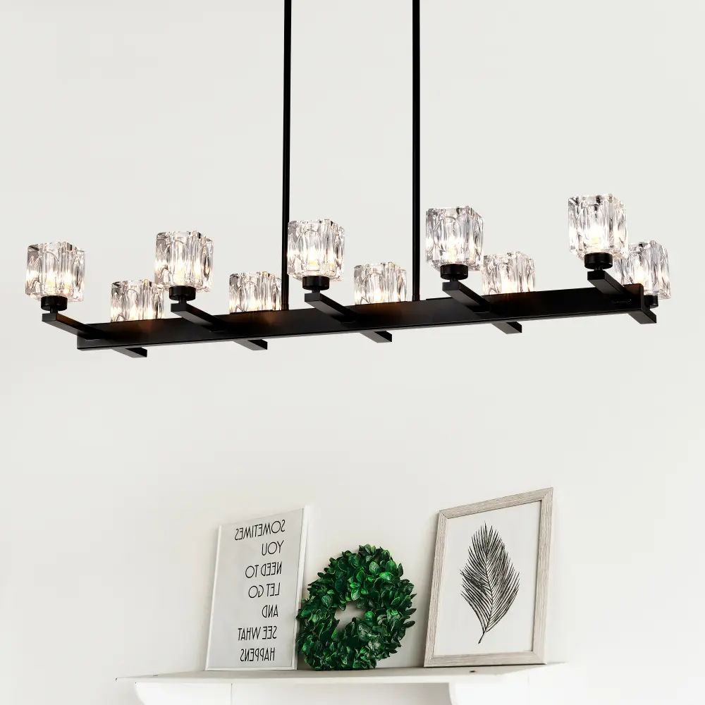 10-Light Black Farmhouse Linear Chandelier for Dining Room, Modern Crystal Pendant Light Fixture with G9 Bulb Socket, Long Hanging Ceiling Lighting for Kitchen Island, Bar Counter, Dining Table, Living Room, Home Decor, MAX 40W Per Bulb