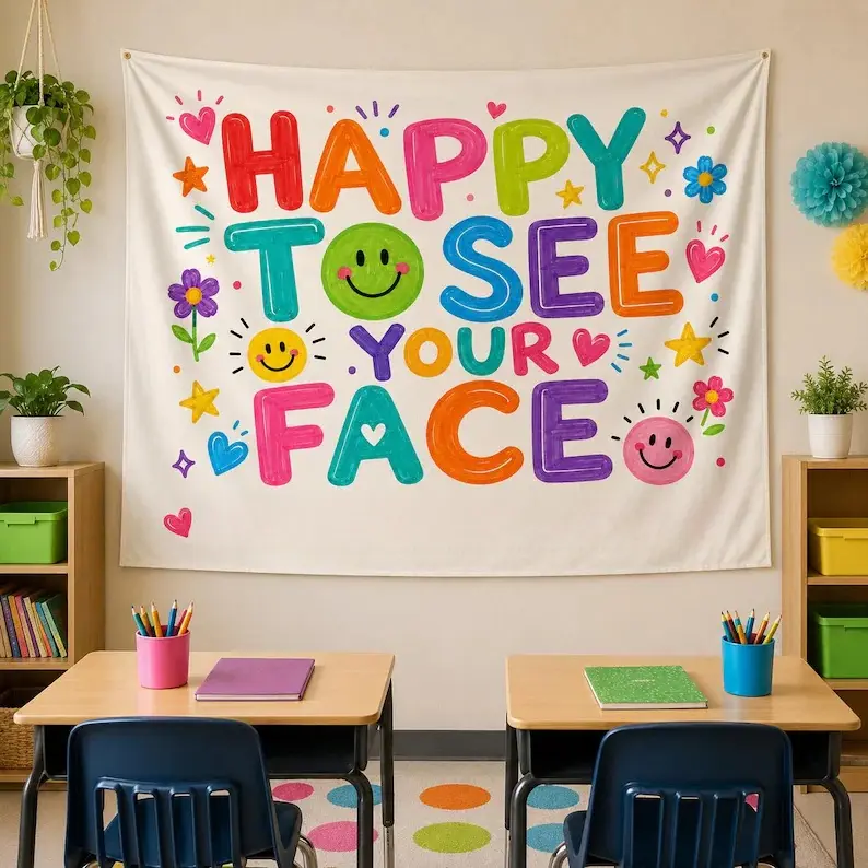 Classroom Tapestry: Teacher Name Welcome Banner, Colorful Doodle Letters#TikTokMadeMeBuyIt#SummerBreakWallTapestry#School Season Decor#OutdoorHangingBanner