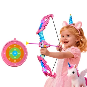 Glowing Unicorn Bow and Arrow Toy Set, Fun, Complete Set, Kids, LED Light, Soft Suction Arrows, Safe Educational, Indoor Outdoor Play, Includes Quiver Target, Gift Box, Aaa Batteries Needed