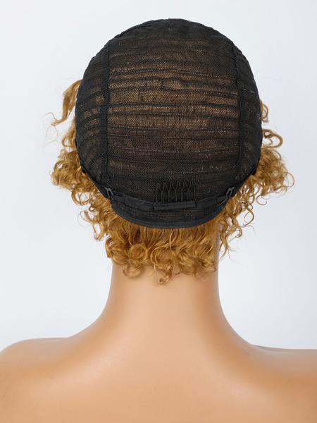 6inch T1B/30 Color Women's Short Curly Bob Wig with Bangs, 6 Inch Curly Hairpiece, Real Human Fiber, Full Machine Made, Perfect for Daily Wear, Natural Looking Wig