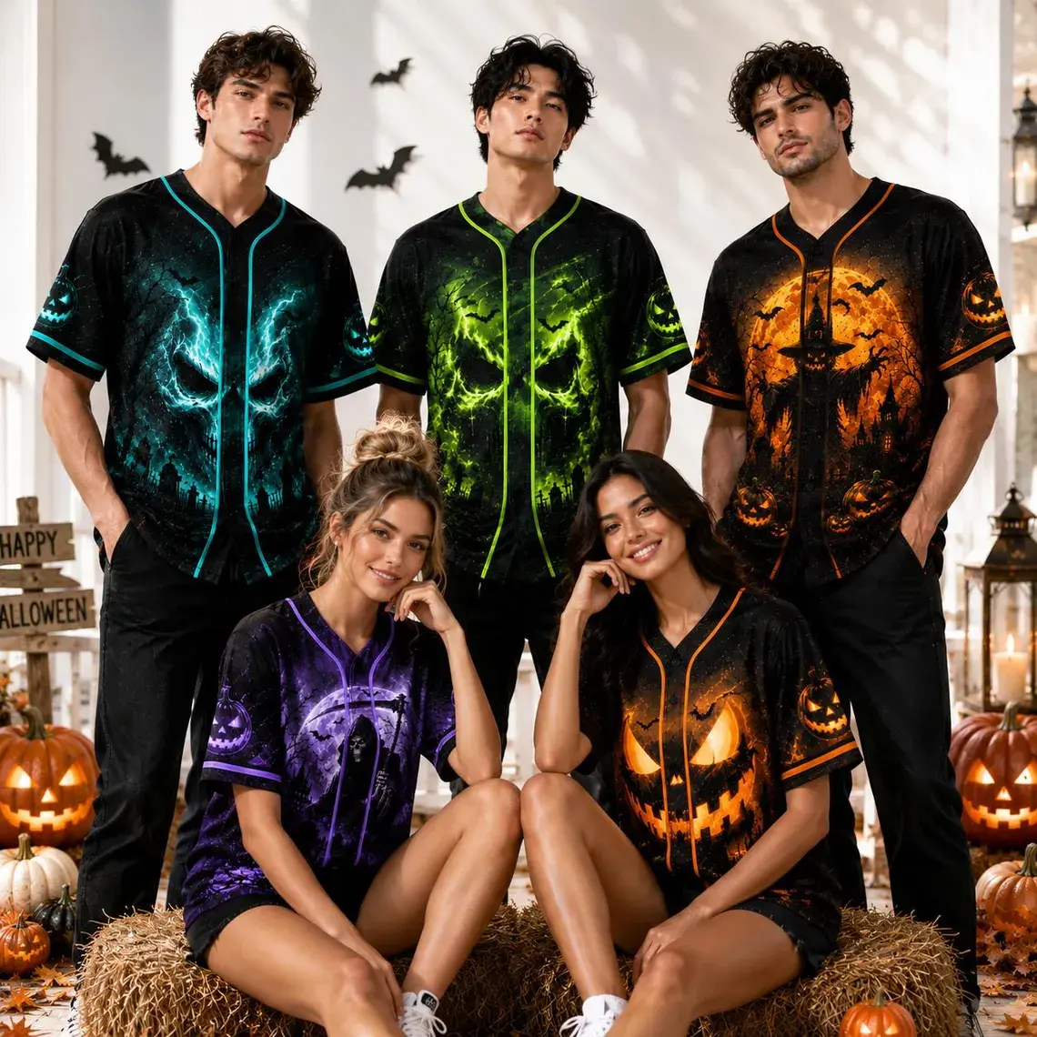 Halloween Baseball Jersey Multicolor Ghost Skull Pumpkin Print Party Costume  Haunted house, Reaper, pumpkin pattern  Essential gifts for parties and festivals
