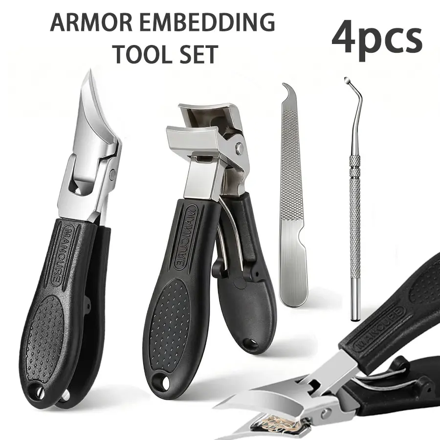 4-piece set of thick toenail clippers, curved nail clippers, and angled toenail clippers for elderly people, Nail Clippers For Seniors, with anti splash design, suitable for both men and women, Pedicure Kit
