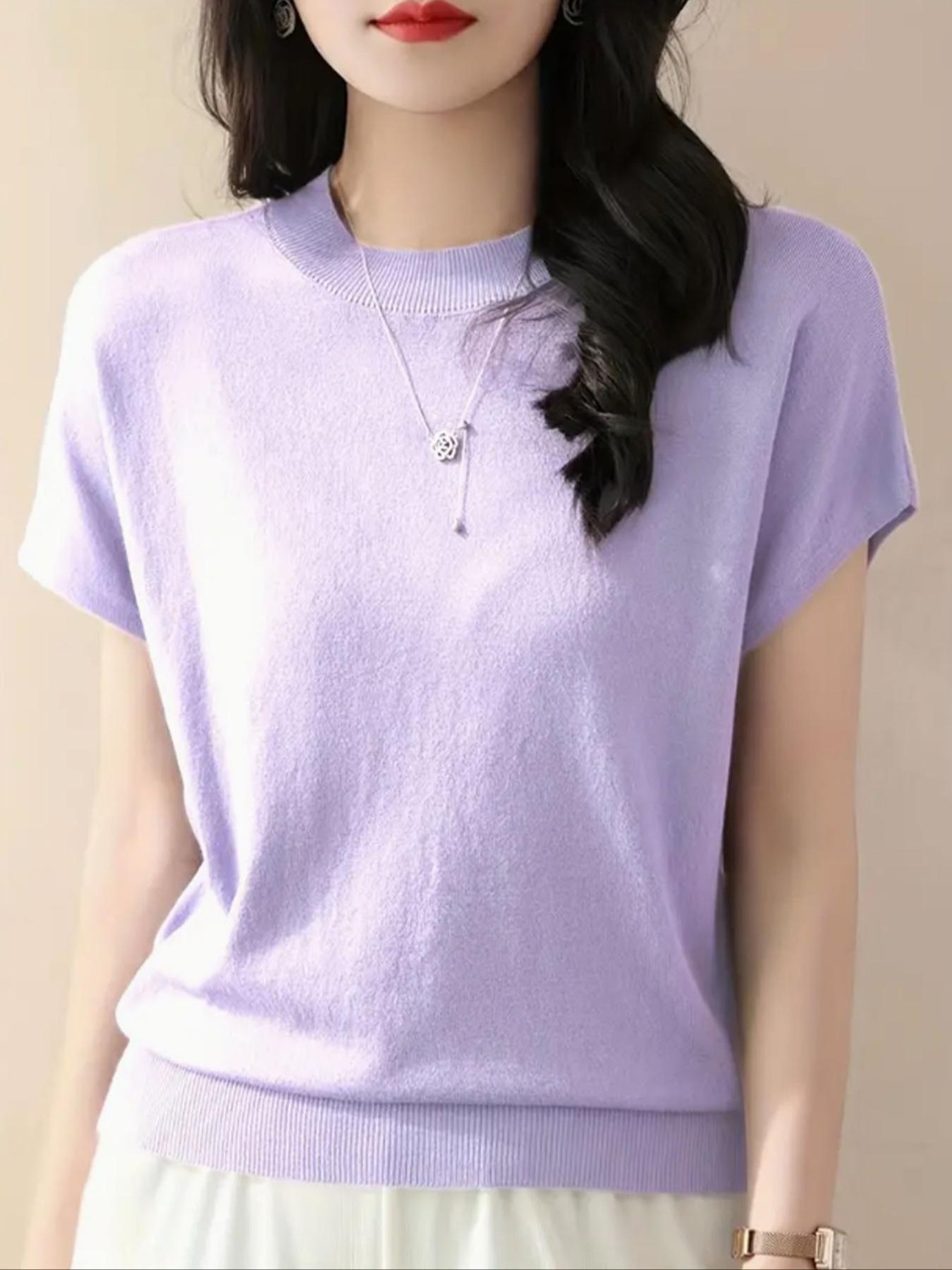 Women's Plain Round Neck Sweater Knitwear, Casual Short Sleeve Crew Neck Jumper for Summer, Fashion Women's Top for Daily Wear