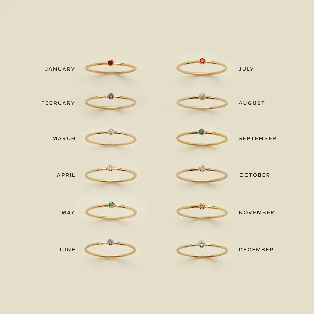 Women's New 12-Month Birthstone Ring - Plain Band with April, October, September, August Birthstones Inlay, Anti-Fade Dainty Indoor Recreation Jewelry for Daily Matching & Meaningful Gifting, April Birthstone, October Birthstone