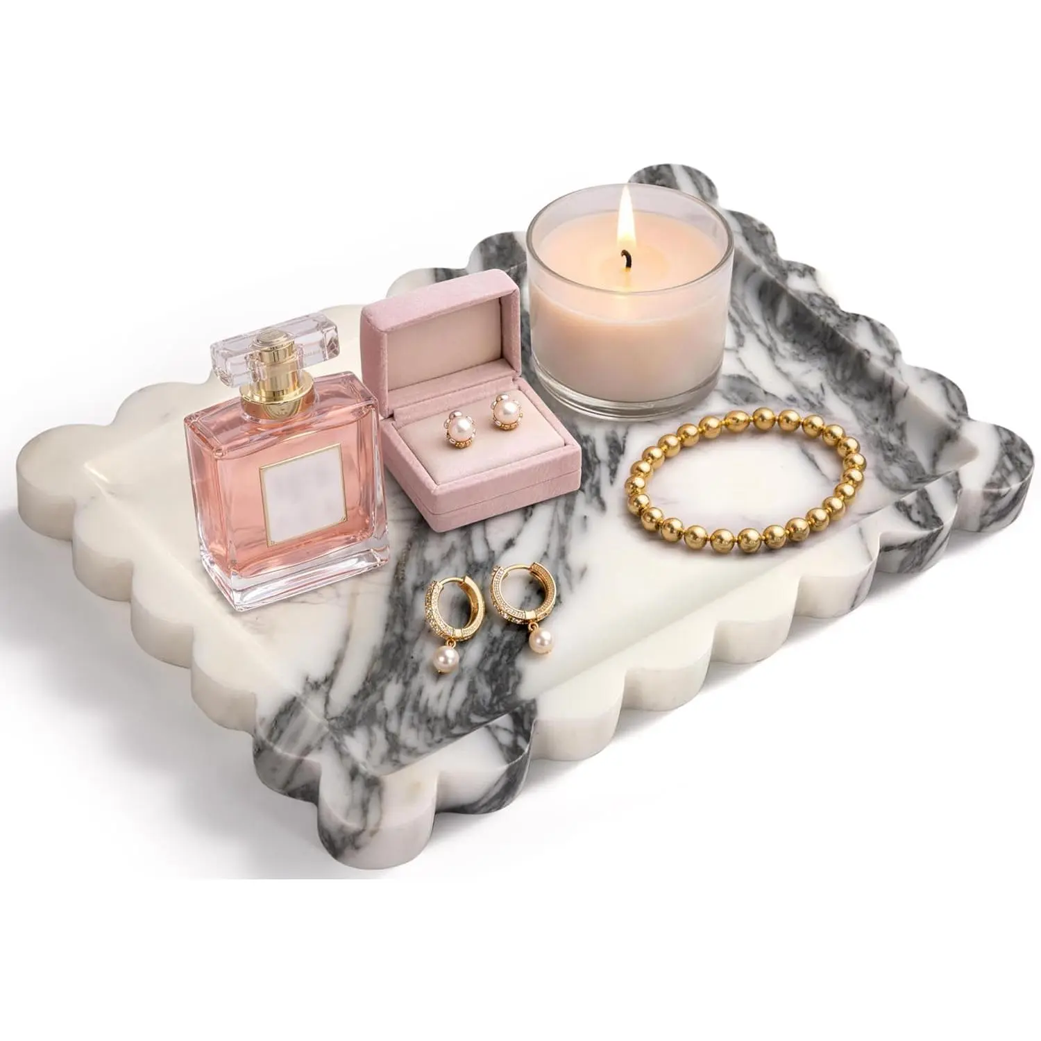 Natural Marble Bathroom Tray, 11.8" x 8" Calacatta Marble Perfume Tray, Black Marble Vanity Tray for Bathroom, Dresser, Kitchen, Cosmetics, Jewelry & Home Decor