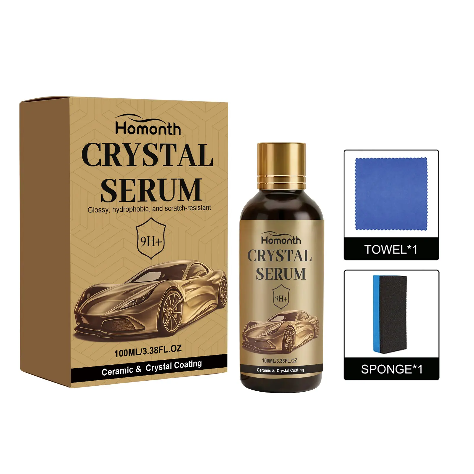 Homonth Automobile Ceramic Coating Kit - Complete Car Paint Care Set for Cars, with Protective Film, Glossy Surface Shine, Anti-Slip Effect, Silicone Oil Infusion, and Easy Maintenance