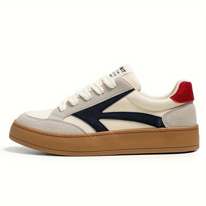 Men's Retro Color Block Thick-Soled Skate Shoes, Comfortable Non-Slip Durable Lace-Up Rubber Sole Canvas Sneakers, Men's Shoes