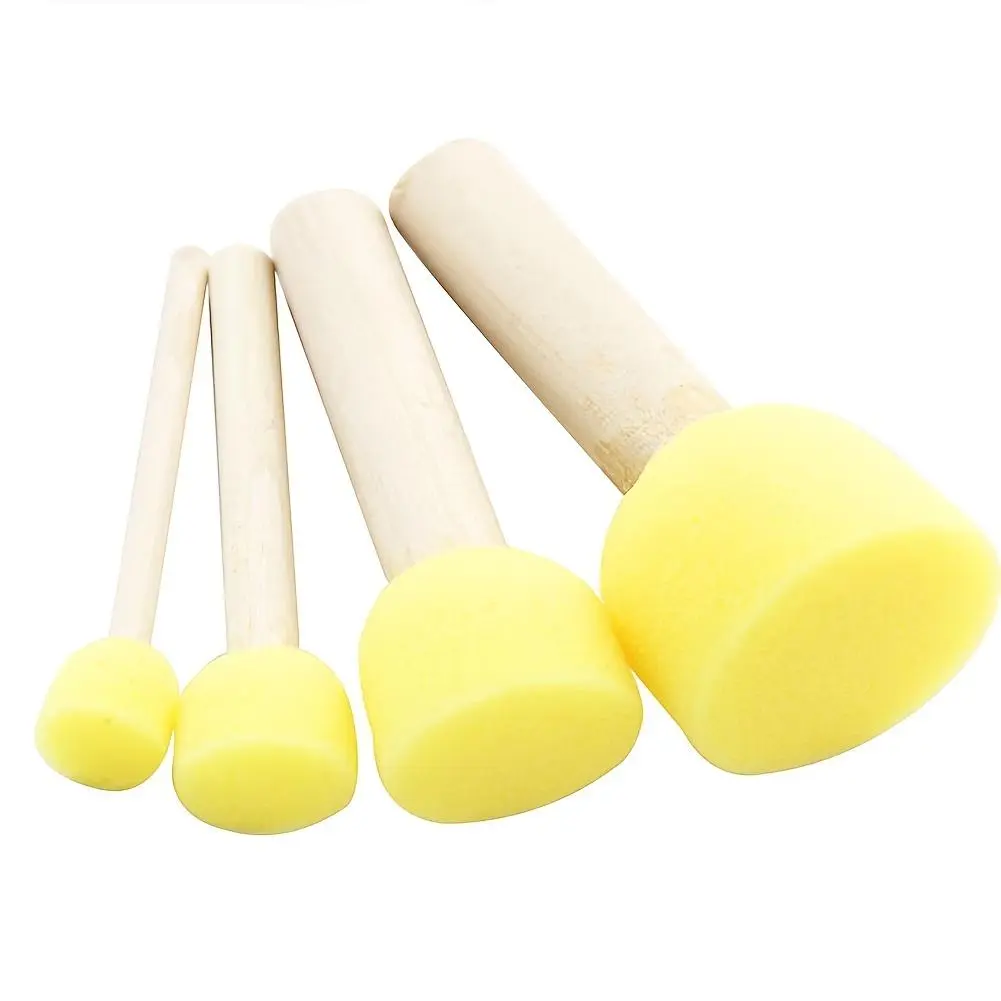 4pcs/set Original Wooden Handle Graffiti Paint Brush Sponge Paint Brush Art Supplies For Students Drawing Art Supplies