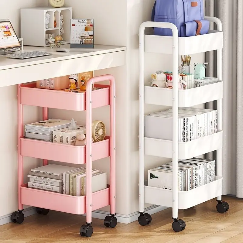 Handcart storage rack, floor-standing bookshelf, multi-level snack rack, baby bedroom, bathroom, mobile storage and storage rack