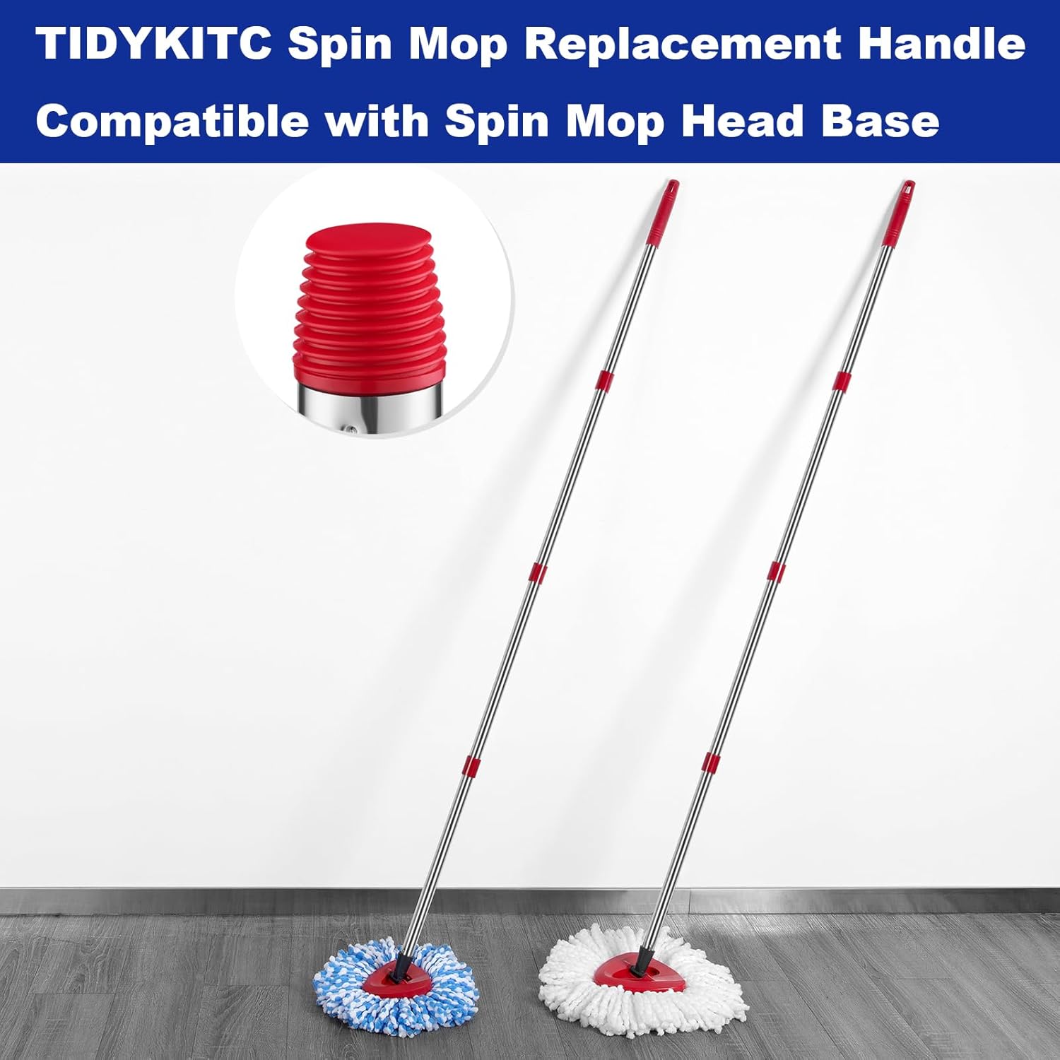 Spin Mop Replacement Handle Compatible with O Cedar Mop Replace  Base, 4-Section 2.5-to-5 Foot Mop Stick,  Screw (Mop Base&Refill not Included)