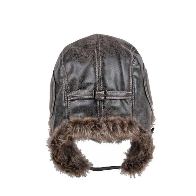 Unisex Winter Ushanka Hat Trapper Aviator Trooper Earflap Warm Faux Fur Leather Waterproof Ski Hat Bomber Cap Ear Protectors Hat