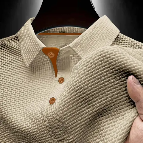 Men's Summer New Casual Geometric Shirt, Knit Polo Shirts, Quick-Dry Breathable Texture, Comfortable Sports Top, Essential Men's Clothing, Collar Comfort T-Shirt
