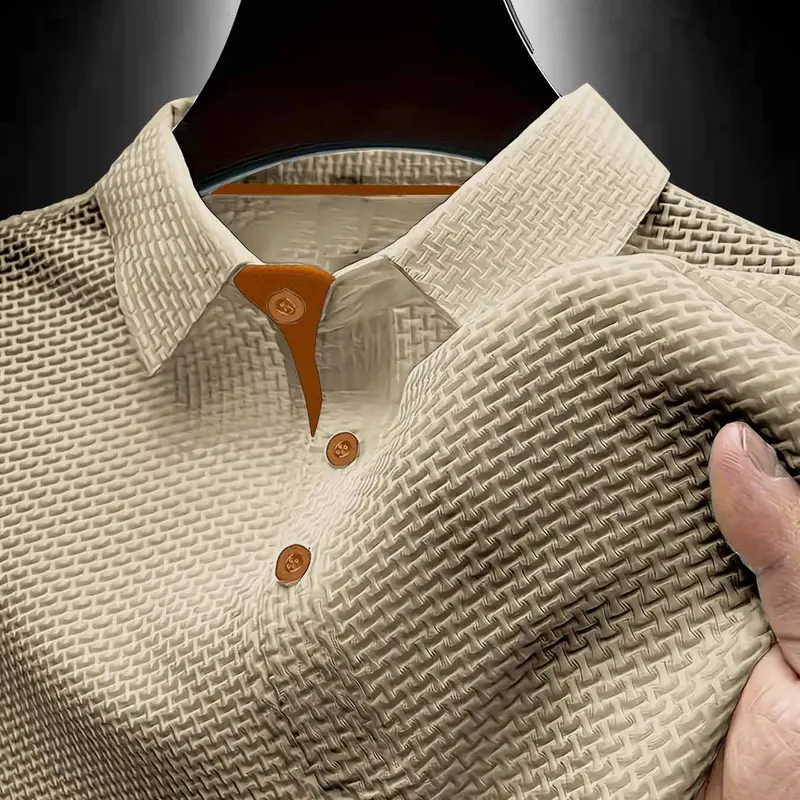 Men's Summer New Casual Geometric Shirt, Knit Polo Shirts, Quick-Dry Breathable Texture, Comfortable Sports Top, Essential Men's Clothing, Collar Comfort T-Shirt