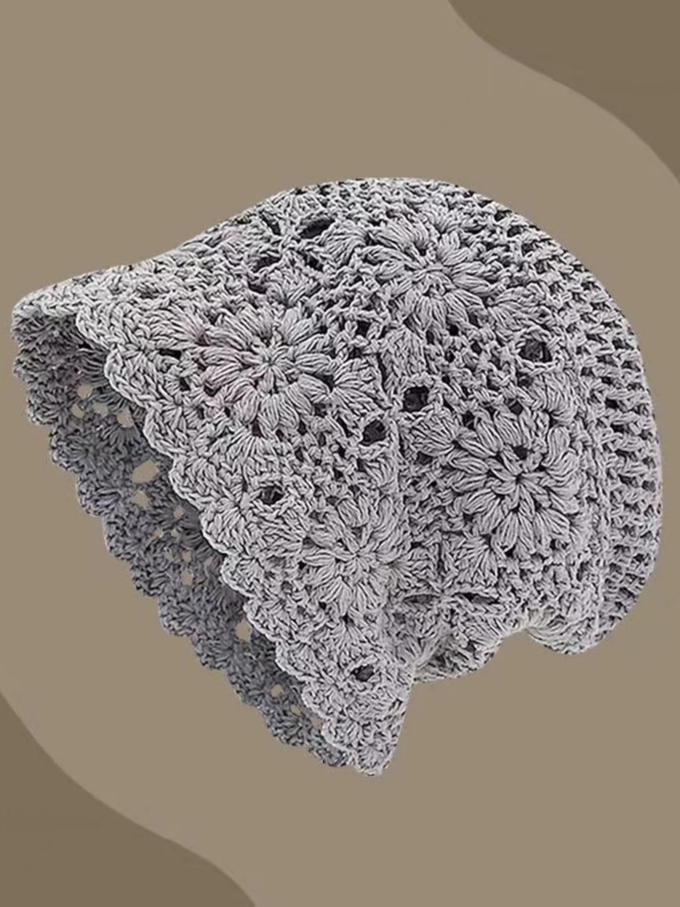 Women's Handmade Knitted Bucket Hat, Floral Design, Casual Loose-Fit, Perfect for Fall & Winter, Daily Wear Street Fashion, Knit Hats