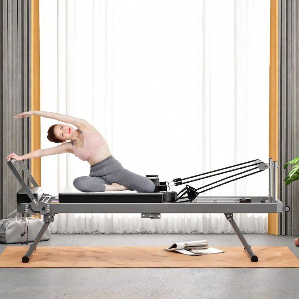 Pilates Reformer Machine, Indoor Pilates Reformer With High Strength Alloy Springs, Foldable Pilates Reformer For Home Gym