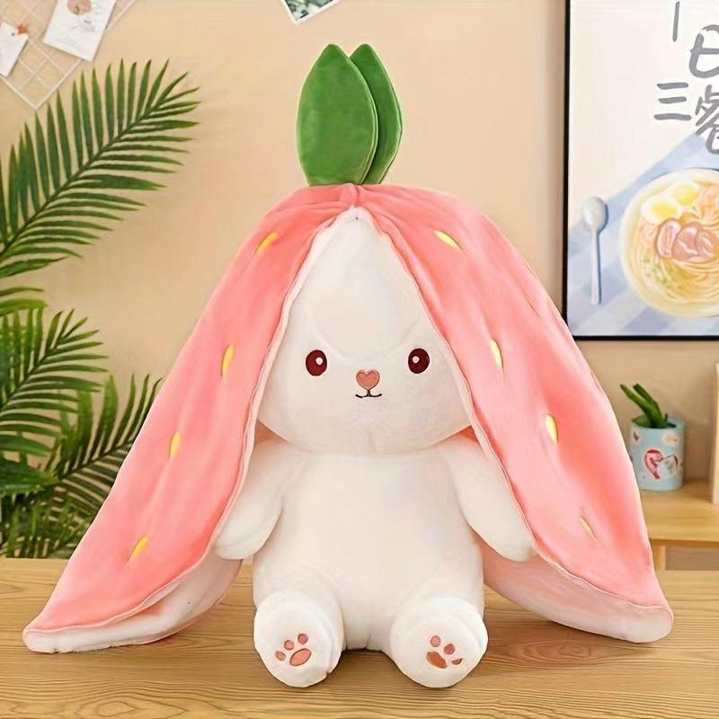 Cute Strawberry Design Plush Toy, Cuddly Soft Adorable Stuffed Animal, 1 Count Soft Double-Sided Zipper Rabbit Pillow Toy for Kindergarten Decoration, Lovely Hugging Toy, Super Soft Fluffy, for Friends & Adults, Gift for Her, Girl's Gift