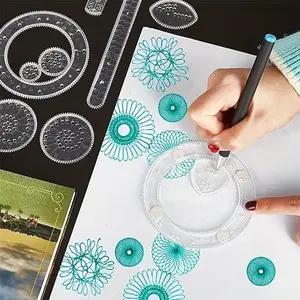 28-Piece Drawing Spiral Template Set, Transparent Spiral Art Gears, Geometric Ruler, Curve Templates, Includes Pen Paper, Ideal for Art Crafts and Sketching