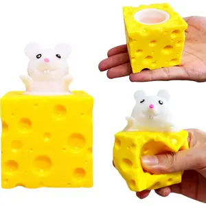 Squishy Cheese Stress Balls - Pop Fidget Toys (1-Pack) Animal Stress Balls, Mouse Squeeze Sensory Fidget Toy, Stretchy Stress Relief Balls for Kids and Adults