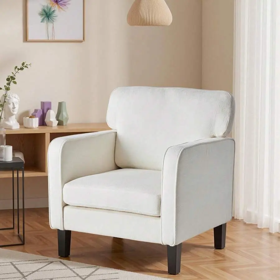 Modern Accent Chairs Living Room, Corner Chairs Adults, Reading Chair With Armrenst And Backrest, Comfy Lounge Chairs Bedroom, Waiting Room And Reception Room, White