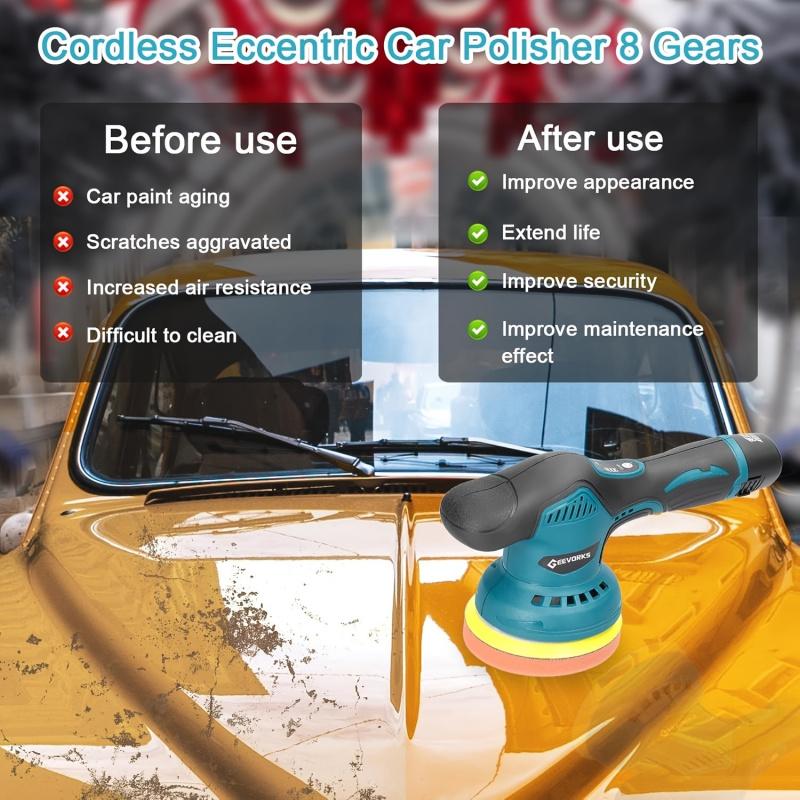 Wireless car polisher, equipped with 2 12V rechargeable batteries, 6inch mini polisher set, 2800-5500 RPM orbital polisher, variable speed, suitable for fine polishing, buffing, and scratch removal on boats and cars