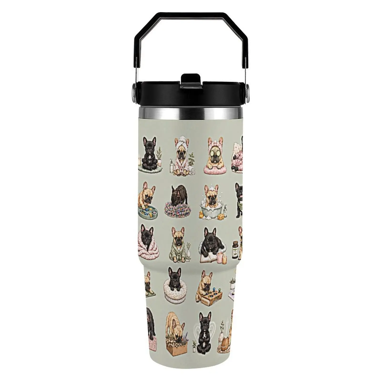 French Bulldog 30oz Handle Car Tumbler