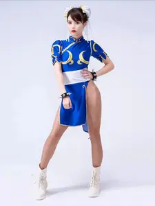 Street Fighter Chun Li Cosplay Dress, Halloween Tight-Fit Dress, Chun Li Qipao, Stage Performance Costume, Game Wear
