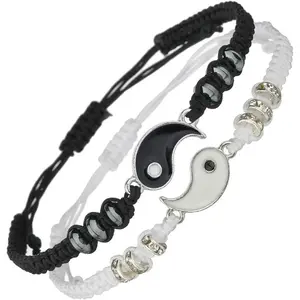 Best Friend Matching Yin Yang Bracelets Adjustable Friendship Cord Bracelets for Couples BFF Daily Wear Gift