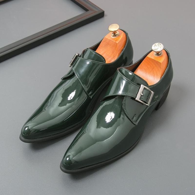 2025 Men's High Heels New British Style Pointed Retro Luxury Black Green, Suitable for 11 Festival Occasions
