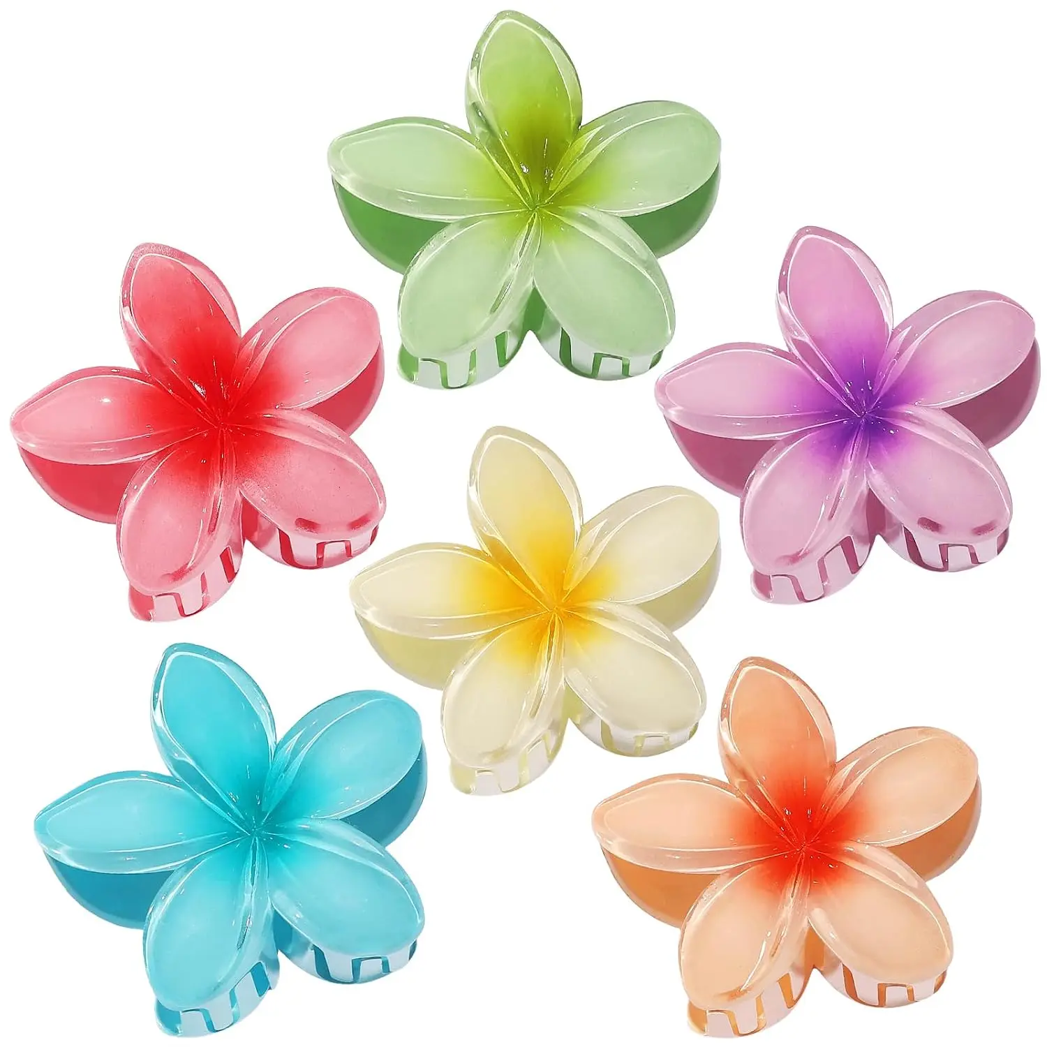 Flower Hair Clips 6 count Hawaiian Claw Clips for  Hibiscus Hair Claw Clips Cute Large Hair Clips for Thick and Thin Hair Plumeria Hair Accessories for Women Girls - Hawai
