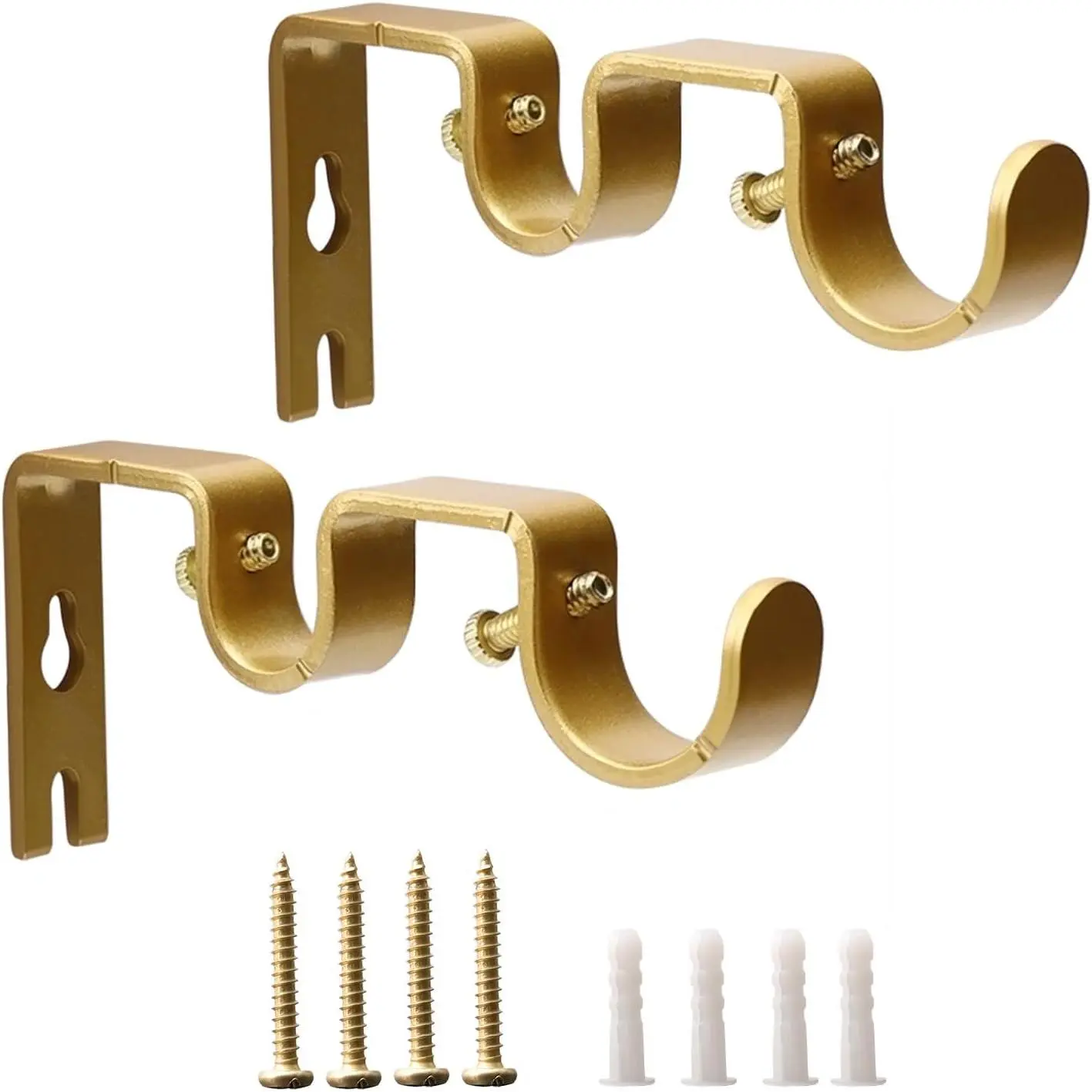 Double Curtain Rod Bracket 2 Pack Metal Curtain Rod Holders for Wall, Double Rod Curtain Bracket Heavy Duty Wall Curtain Rod Brackets for Bedroom Living Room Decor,