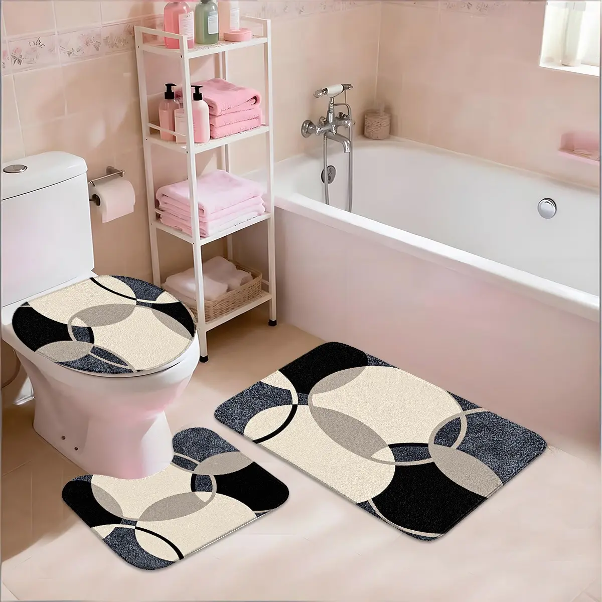 3-Piece Luxury Blue Gold Marble Bathroom Mat Set, Anti-Slip Flannel Toilet U-Shaped Pad, Elegant Fluid Blue Gold Ink Design, Bathroom Rugs Washable, Bathroom Mats Non Slip, Bath Mat Sets