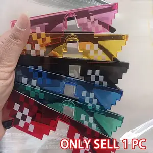 1 pair Colorful Mosaic Glasses Design, Party Accessories, Retro Pixel Glasses, Suitable For Birthdays, Christmas, Halloween, Cosplay Events, Plastic Universal Photo Props, Festive Celebration Accessories, Festival Party Supplies, Party Decoration Supplies