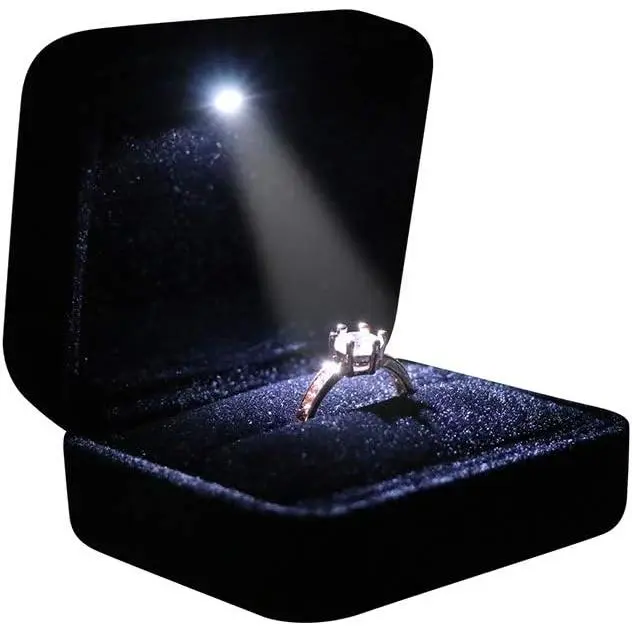 Black LED Synthetic Organiser Box - Compact, Durable, Slim, with Light Spotlight, Easy to Fit into Pocket or Handbag for Proposal, Engagement
