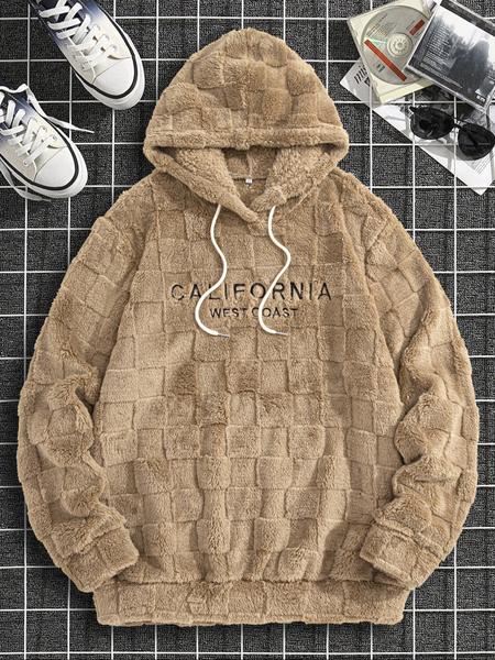 Men's Fleece Hooded Sweatshirt Jacket, Embroidered Design, Fall Winter Casual Daily Wear, Comfortable Warm Clothing