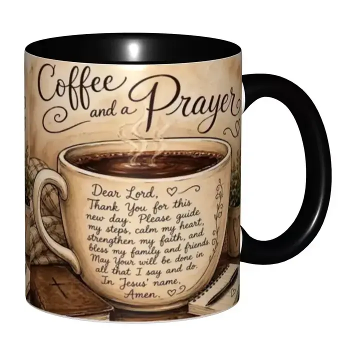 11oz Coffee and Prayer Mug, Vintage Christian Coffee Cup with Inspirational Religious Quote, Faith-Based Ceramic Drinkware, Christian Gifts for Women & Men, Birthday, Christmas, Thanksgiving Gift for Believers