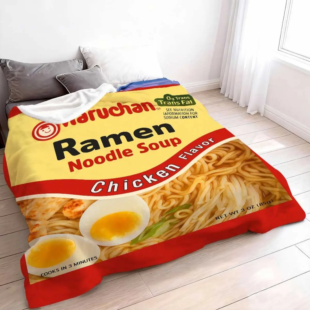 Maruchan Ramen Graphics Soft Flannel Throw Blanket, Casual Unisex, Lightweight Funny Food Novelty Fleece Blanket for Dorm-Sofa Use, Home-Dorm Cozy Accessory