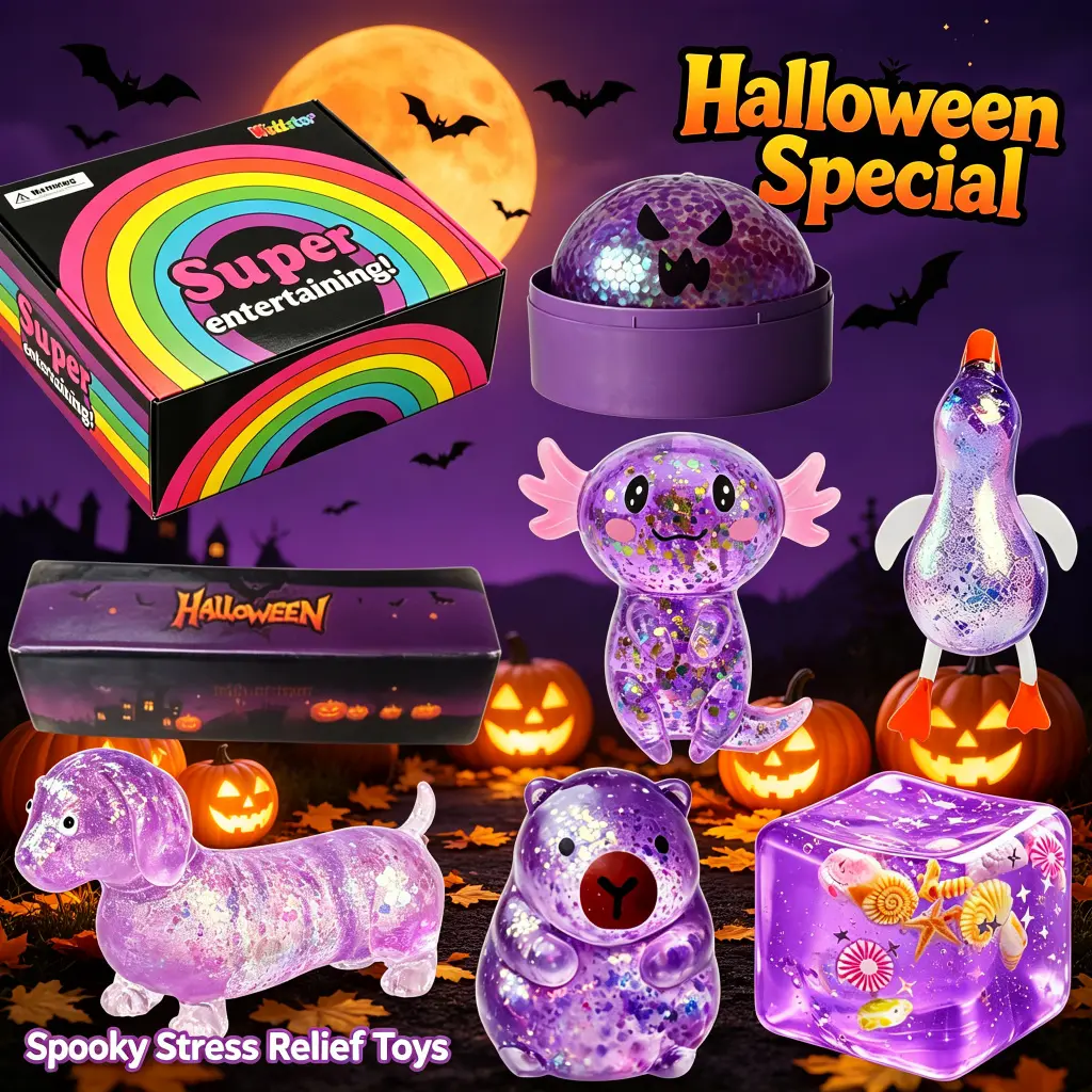Halloween Stress Relief Squishy Surprise Box, Assorted Transparent Glitter Animal Toys, Fun Party Favors & Goodie Bag Fillers，Anxiety Relief Sensory Toys, Halloween Trick or Treat Surprise Gift Box for Boys Girls