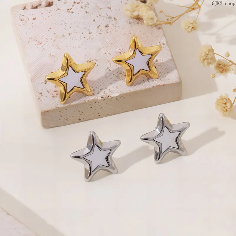 Gold‑Tone & Silver‑Tone Enamel Star Stud Earrings✨Cute Geometric Star Earrings, Fashion Jewelry for Women Daily Wear