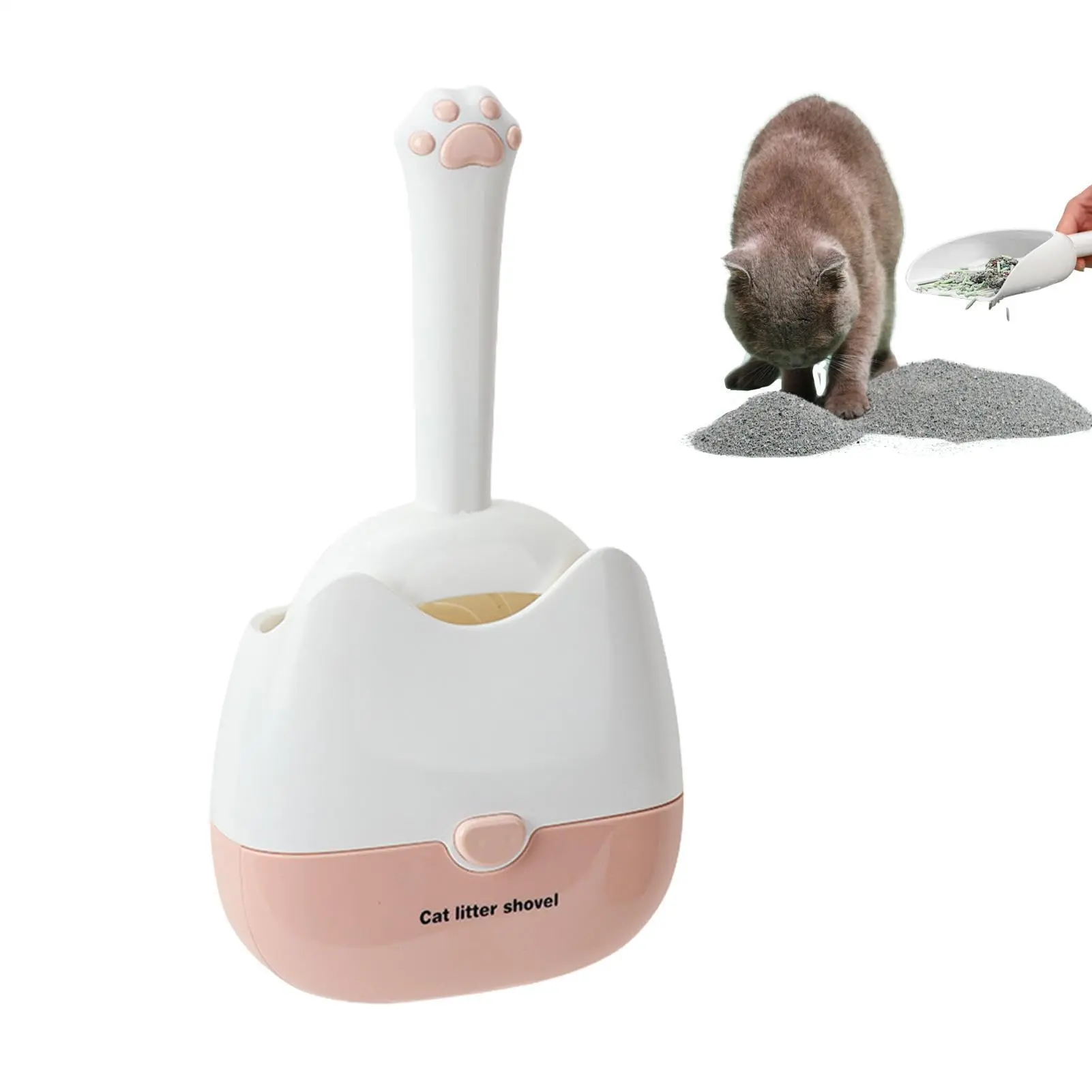 Pink wall-mounted fine mesh cat litter scoop, pet poop picker, pet waste cleaning tool, cat litter scoop, pet feces cleaning tool, indoor handheld cleaning scoop, suitable for cleaning pet apartments and yards.
