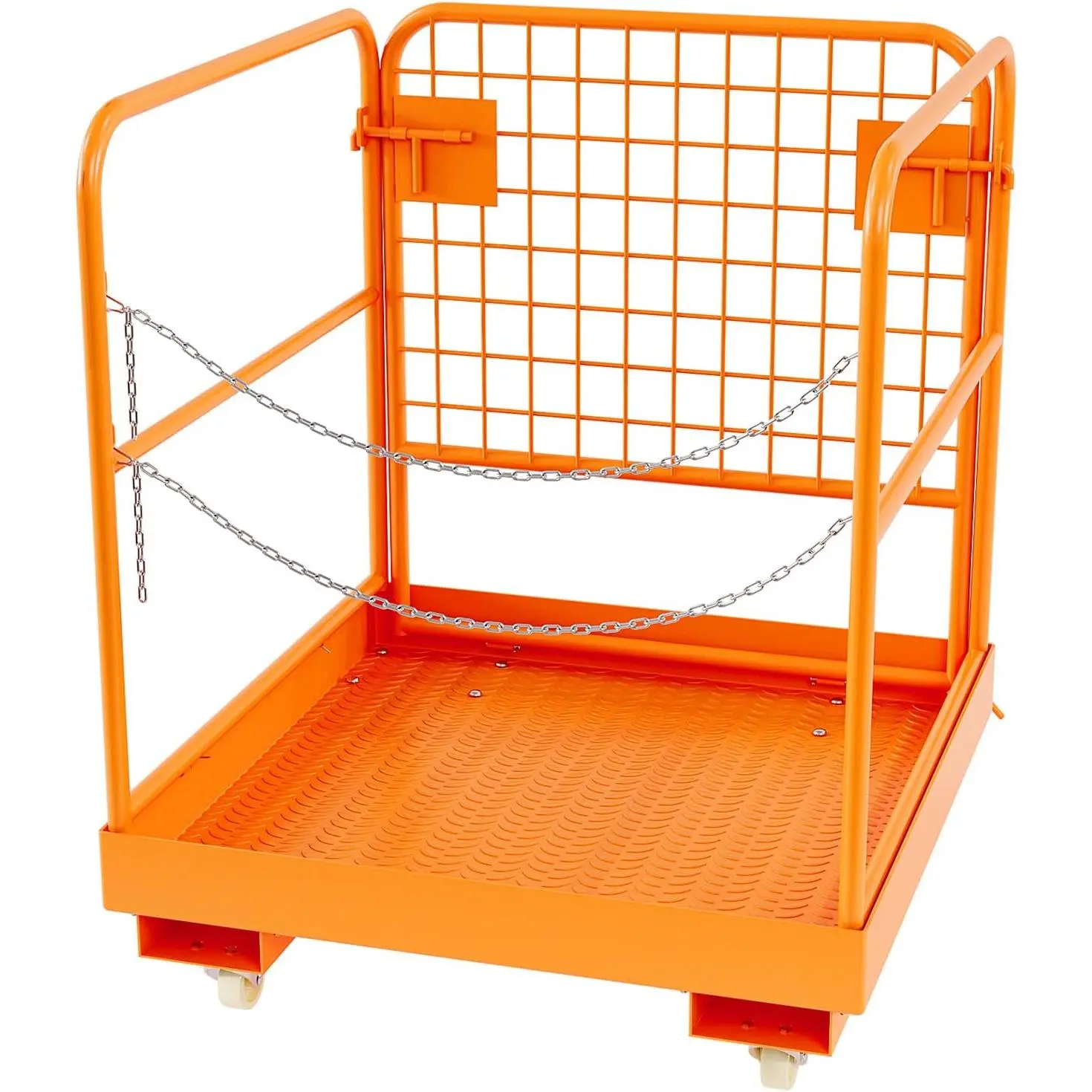 Forklift Man Safety Work Platform, Foldable Aerial Work Cage with Guardrail Chain & Drainage Holes, Supports Up to 1200 Lbs for 1 to 3 Operators