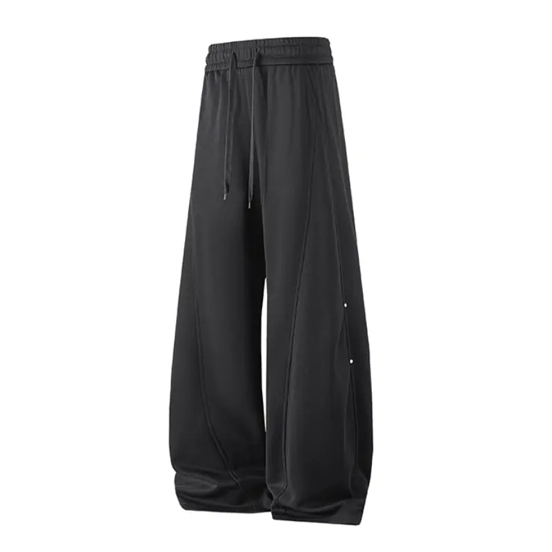 Men's Oversized Baggy Knit Sweatpants, Wide-Leg Streetwear Pants with a Drawcord Waistband and Dual Rivet Details, Menswear, Baggy Sweatpants, Knit Pants, Stylish, Cotton Blend, Dual Rivets, Elastic Waist, Minimalist, Fabric, Thick, Soft, Street Style