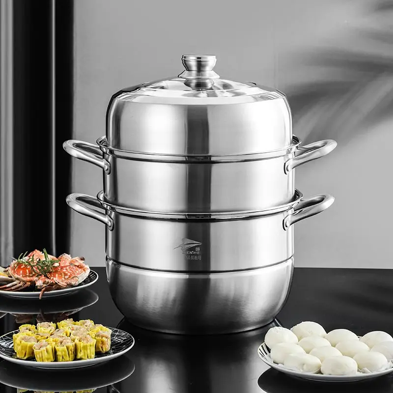 3-Piece Stainless Steel Steamer Set, Thickened Composite Base, Transparent Glass Lid, Large Capacity, Multi-Use, Home & Rental Kitchenware
