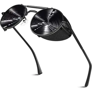 Retro Round Polarized Steampunk Sunglasses Men Women Side Shield Goggles Gothic S92-ADVANCED POLARIZED
