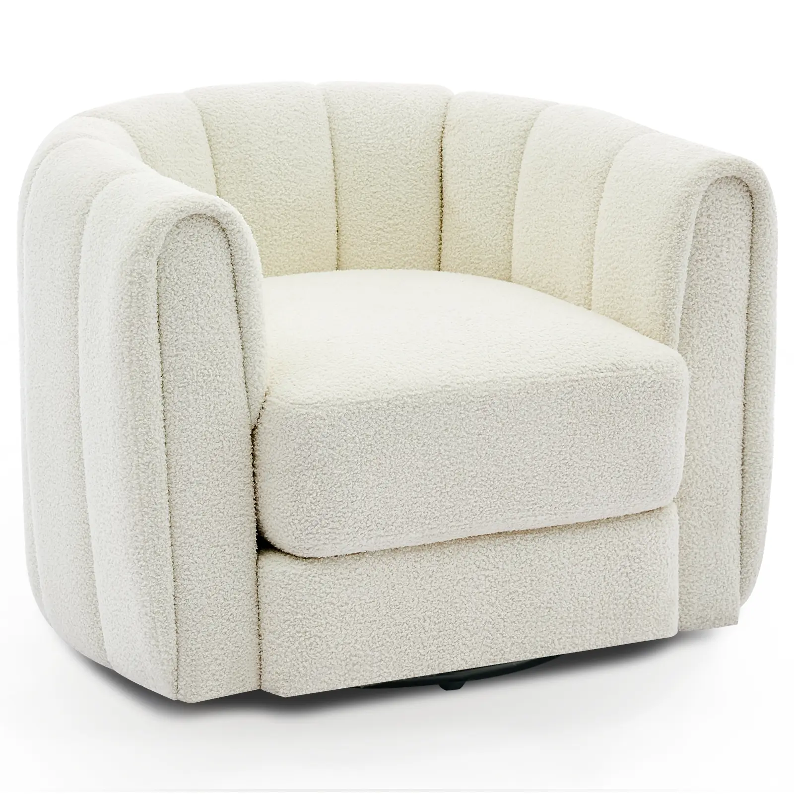 GARVEE 360° Swivel Barrel Accent Chair – Soft Stuffed Velvet Upholstery, Striped Backrest, Comfy Modern Lounge Armchair for Living Room or Bedroom
